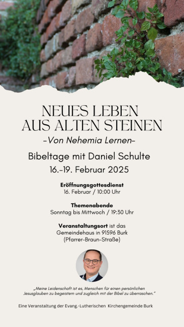 Herzliche Einladung zu den Bibeltagen mit Daniel Schulte